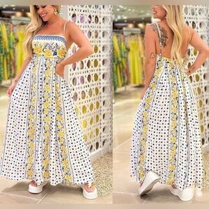 FARM Rio Yellow and Blue Floral Long Dress Size M